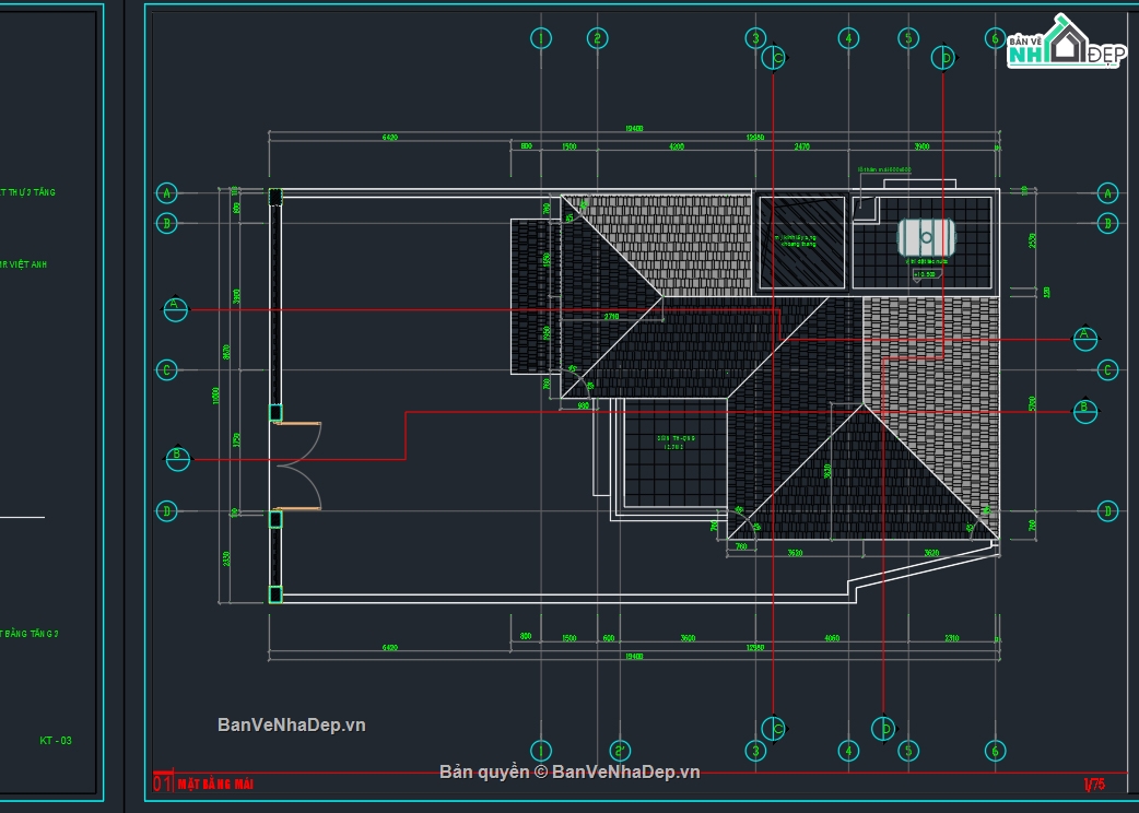 autocad biệt thự 3 tầng,Biệt thự 3 tầng,bản vẽ biệt thự 3 tầng