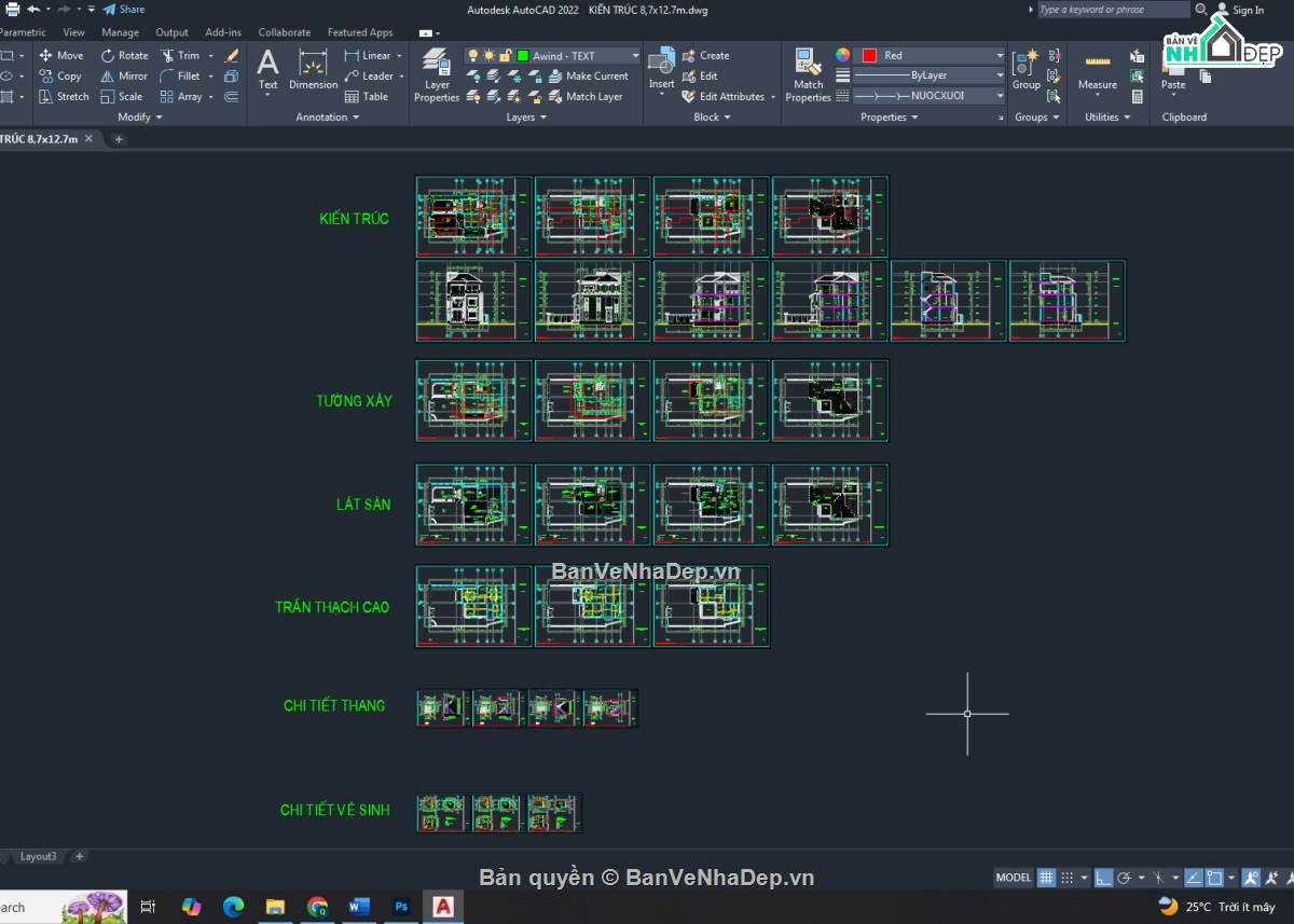 autocad biệt thự 3 tầng,Biệt thự 3 tầng,bản vẽ biệt thự 3 tầng