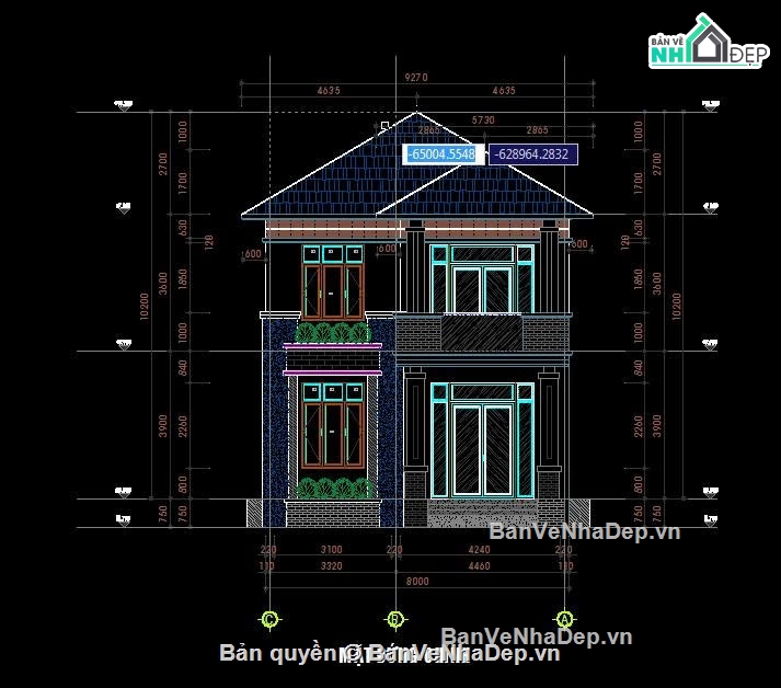 bản vẽ 2 tầng,Biệt thự  2 tầng,file cad biệt thự 2 tầng