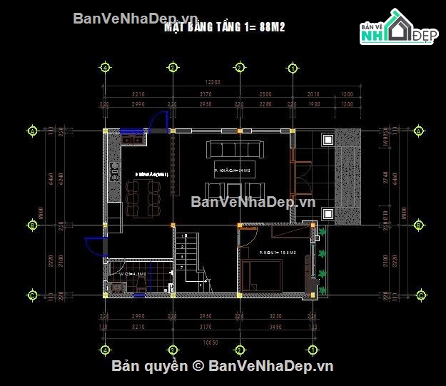 bản vẽ 2 tầng,Biệt thự  2 tầng,file cad biệt thự 2 tầng
