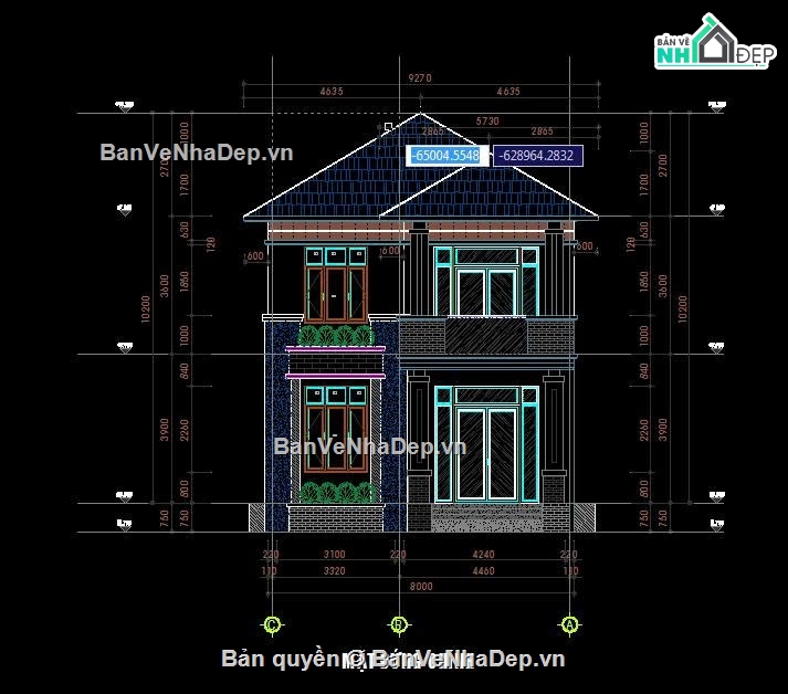 bản vẽ 2 tầng,Biệt thự  2 tầng,file cad biệt thự 2 tầng