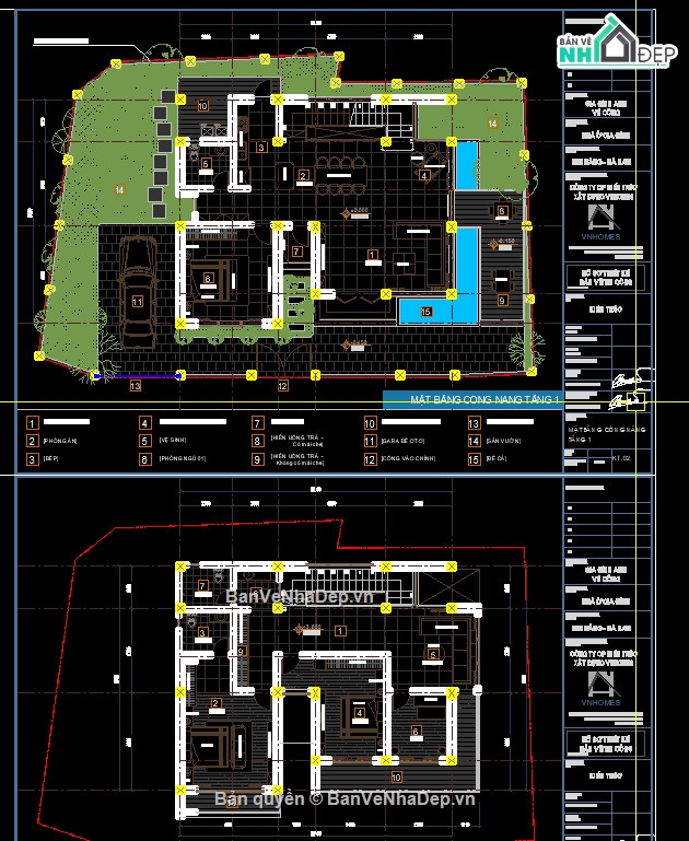 Thiết kế biệt thự,File cad biệt thự 2 tầng hiện đại,Biệt thự 2 tầng 100m2