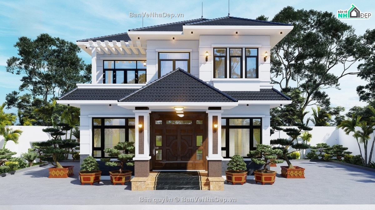 bản vẽ biệt thự mái nhật,thiết kế nhà mái nhật,thiết kế nhà mái nhật 2 tầng,biệt thự 2 tầng mái nhật