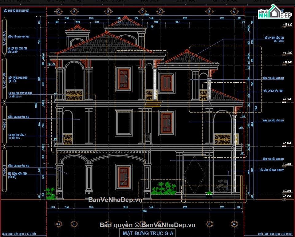 mẫu biệt thự 3 tầng,bản vẽ mẫu biệt thự,bản vẽ biệt thự đẹp,bản vẽ nhà phố,thiết kế biệt thự,file cad biệt thự
