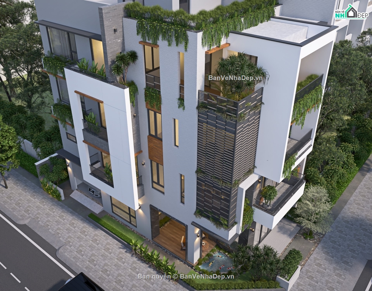 Full hồ sơ thiết kế,thiết kế nhà phố,model nhà phố file sketchup,nhà phố 2 mặt tiền,bản vẽ nhà phố hiện đại 4 tầng,hồ sơ thiết kế nhà phố