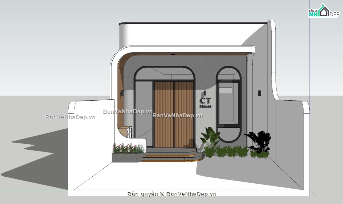 nhà cấp 4,mẫu nhà cấp 4,nhà cấp 4 sketchup,nhà đẹp 1 tầng,nhà 1 tầng hiện đại