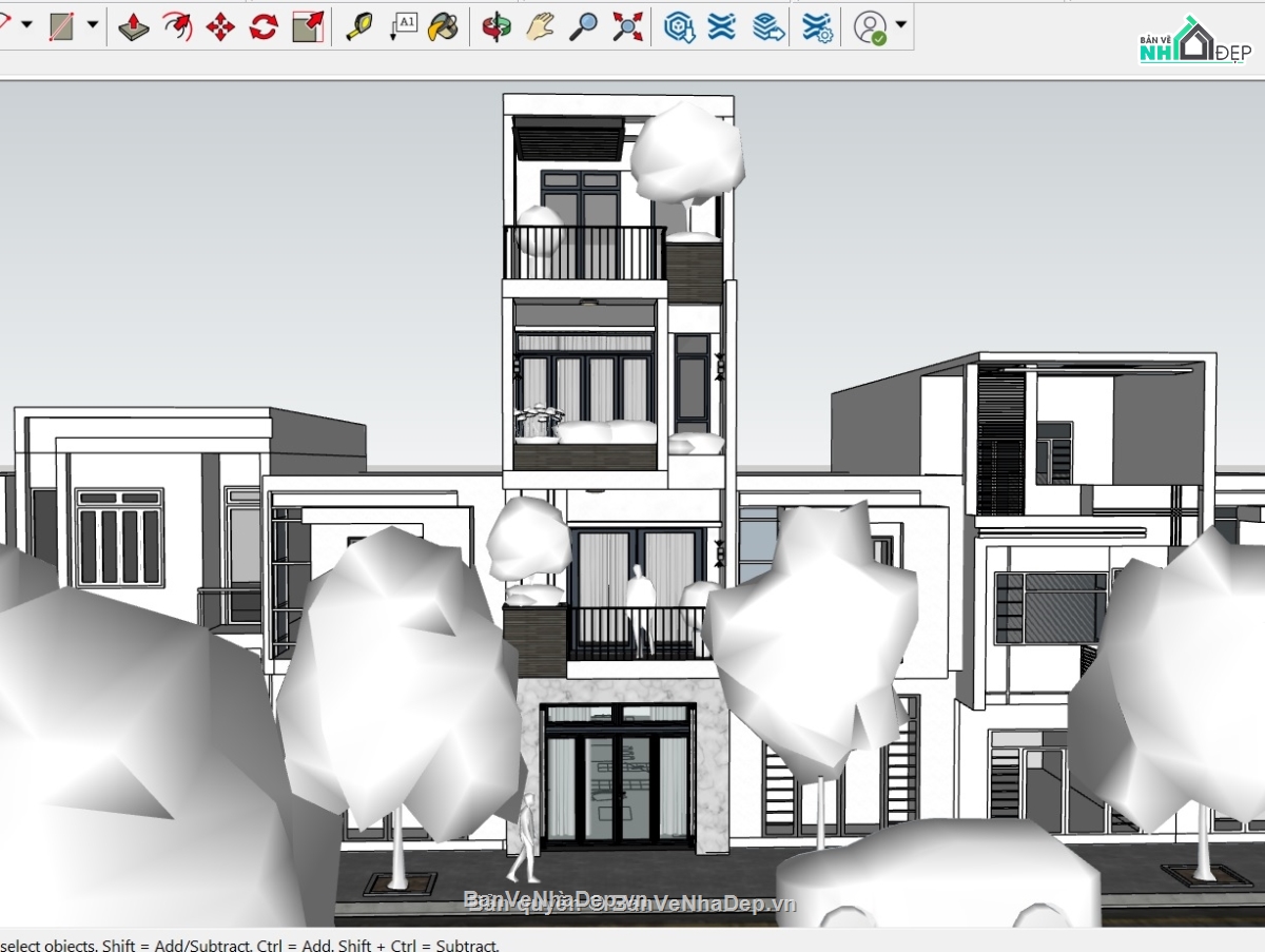 bản vẽ nhà phố 4 tầng,nhà phố sketchup,bản vẽ kết cấu nhà phố,sketchup nhà phố 4 tầng,bản vẽ điện nước nhà phố