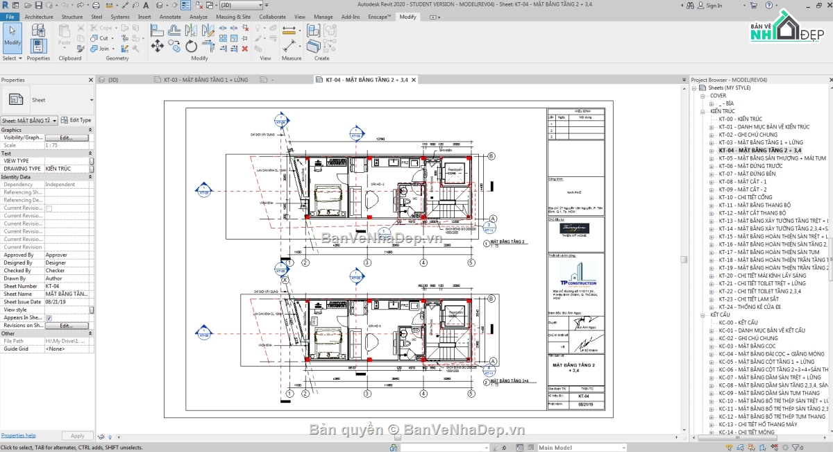 Model revit nhà phố 4 tầng,Revit nhà phố 4 tầng,Bản vẽ revit nhà phố 4 tầng,Bản vẽ nhà phố 4 tầng file revit,Nhà phố 4 tầng file revit