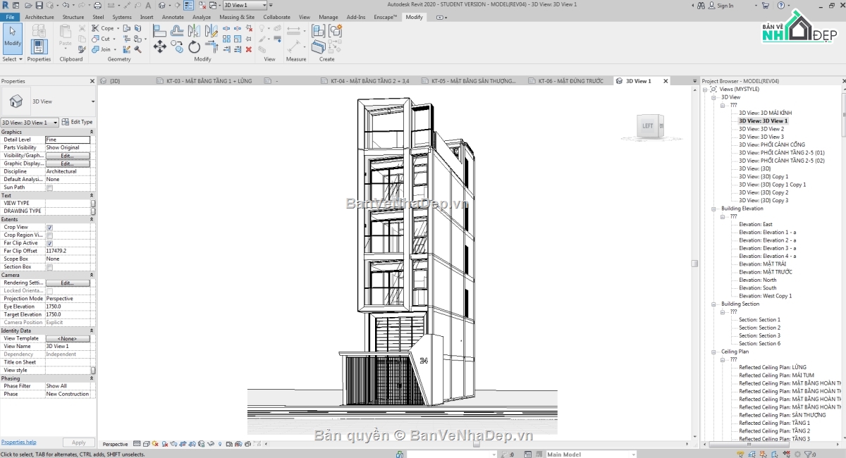 Model revit nhà phố 4 tầng,Revit nhà phố 4 tầng,Bản vẽ revit nhà phố 4 tầng,Bản vẽ nhà phố 4 tầng file revit,Nhà phố 4 tầng file revit