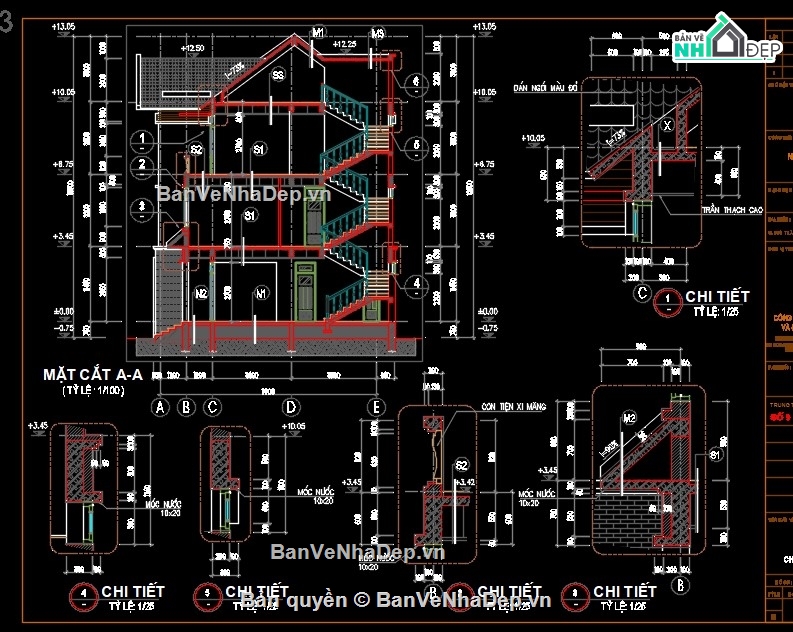 biệt thự 3 tầng,bản vẽ biệt thự 3 tầng,thiết kế biệt thự 3 tầng