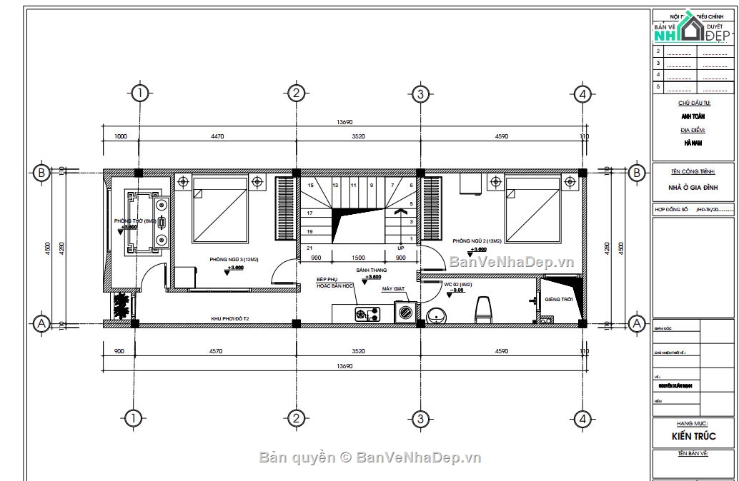 Full bản vẽ và file 3d sketchup nhà phố 2 tầng hiện đại 4.5x12.9m