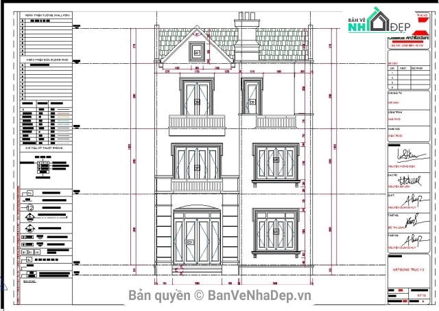 Bản vẽ biệt thự 3 tầng,Biệt thự 3 tầng 8x15m,bộ bản vẽ biệt thự 3 tầng,file cad biệt thự 3 tầng,mẫu biệt thự 3 tầng dưới 100m2