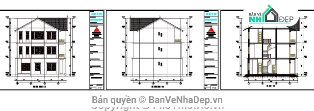 File cad biệt thự 3 tầng 6.5x11m,Filethietke biệt thự 3 tầng,Bản vẽ biệt thự 3 tầng,mẫu biệt thự 3 tầng,BT 3 tầng 6.31x10.8m