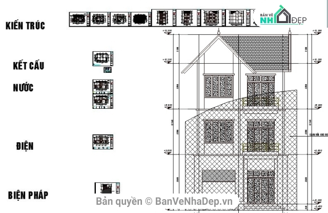 File cad biệt thự 3 tầng 6.5x11m,Filethietke biệt thự 3 tầng,Bản vẽ biệt thự 3 tầng,mẫu biệt thự 3 tầng,BT 3 tầng 6.31x10.8m