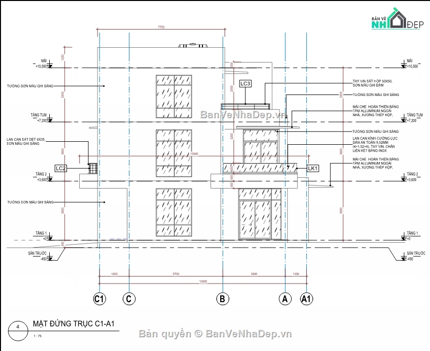 biệt thự 3 tầng,bản vẽ 3 tầng,kiến trúc biệt thự đẹp