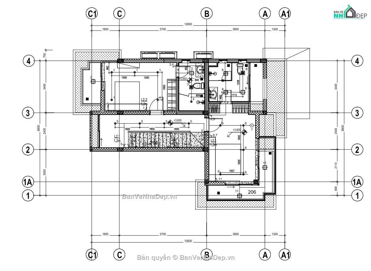 biệt thự 3 tầng,bản vẽ 3 tầng,kiến trúc biệt thự đẹp