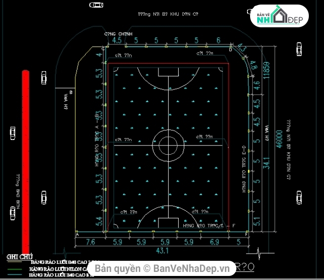 4 Bản vẽ AutoCAD sân bóng nhân tạo, với tiêu chuẩn chất lượng cao