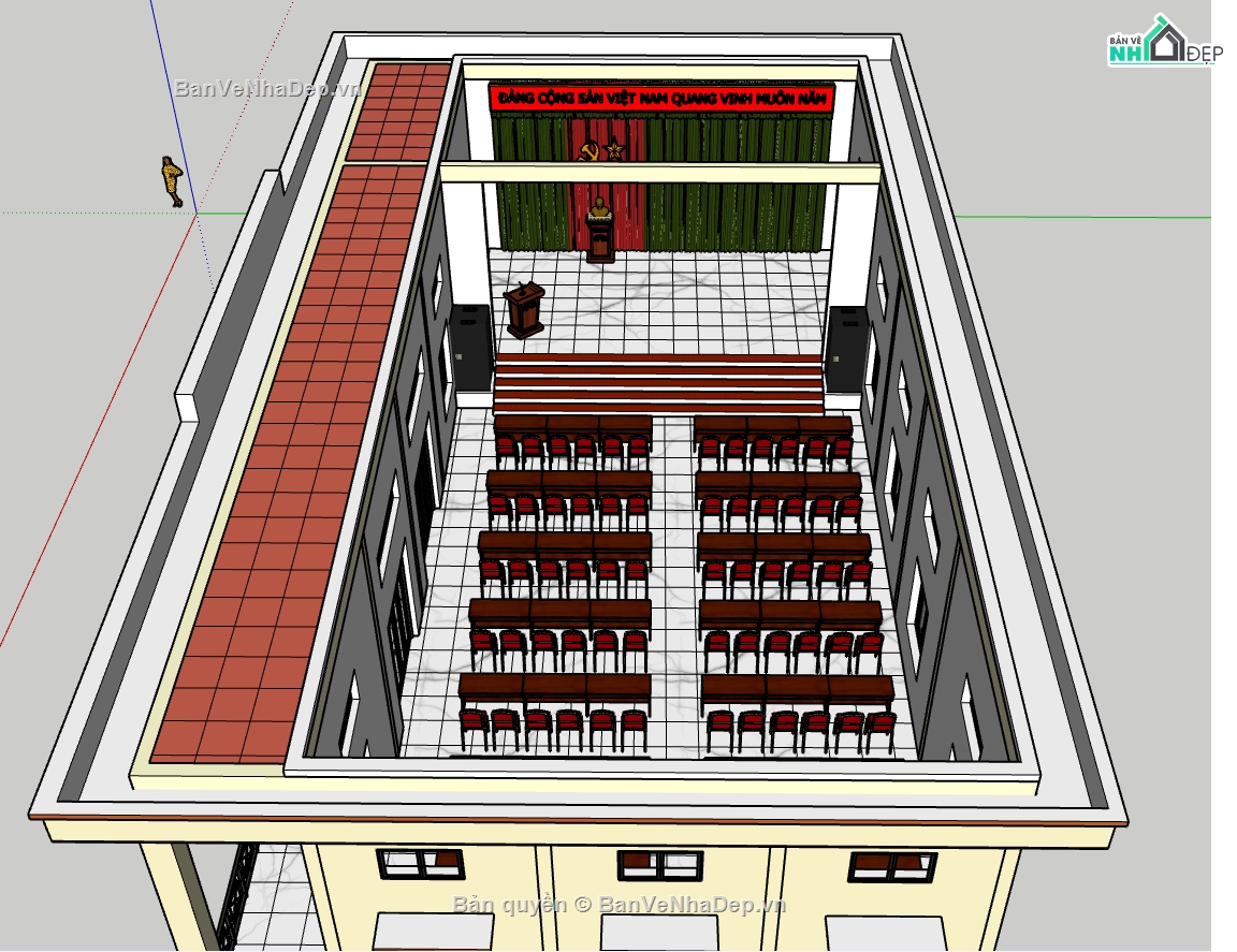 nhà văn hóa,công trình xã hội,thiết kế 2d,thiết kế 3d,cad nhà văn hóa,phối cảnh nhà văn hóa