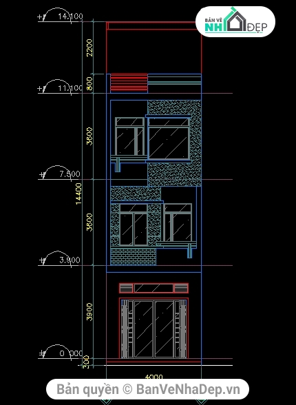Full file xây dựng nhà phố 3 tầng kích thước 4x20m