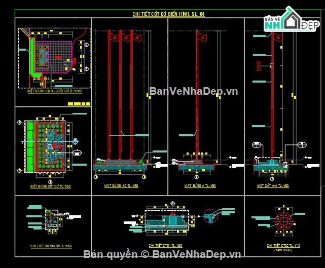 hồ sơ bản vẽ,Full,cột cờ,file cad bản vẽ cột cờ inox,bản vẽ cột cờ,kiến trúc