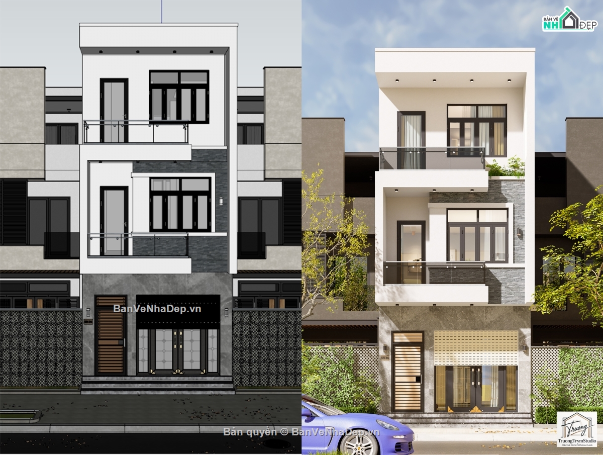 Bản vẽ nhà phố 3 tầng,nhà phố 5x14m,hồ sơ thi công nhà 3 tầng,nhà liền kề 5x14m