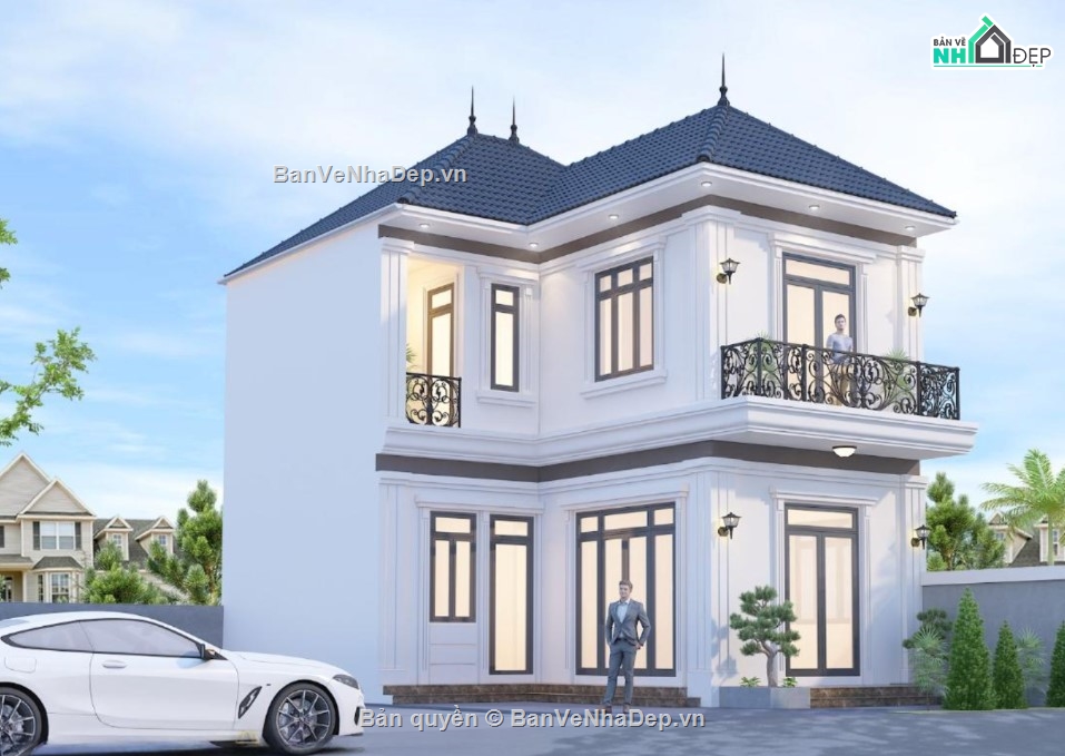 biệt thự 2 tầng,kiến trúc biệt thự 2 tầng,biệt thự mái nhật,bản vẽ nhà mái nhật,bản vẽ nhà tân cổ điển,bản vẽ biệt thự 2 tầng