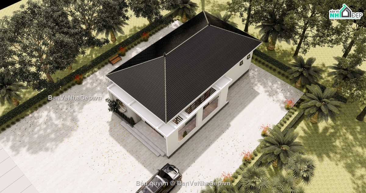 nhà 1 tầng 8x16m,bản vẽ nhà 8x16m,bản vẽ nhà 1 tầng 8x16m