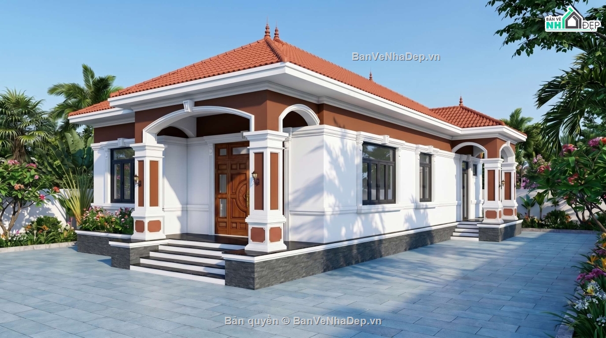 1 tầng,nhà mái nhật cấp 4,nhà cấp 4 mái nhât,nhà 1 tầng mái nhật,Full hồ sơ thiết kế