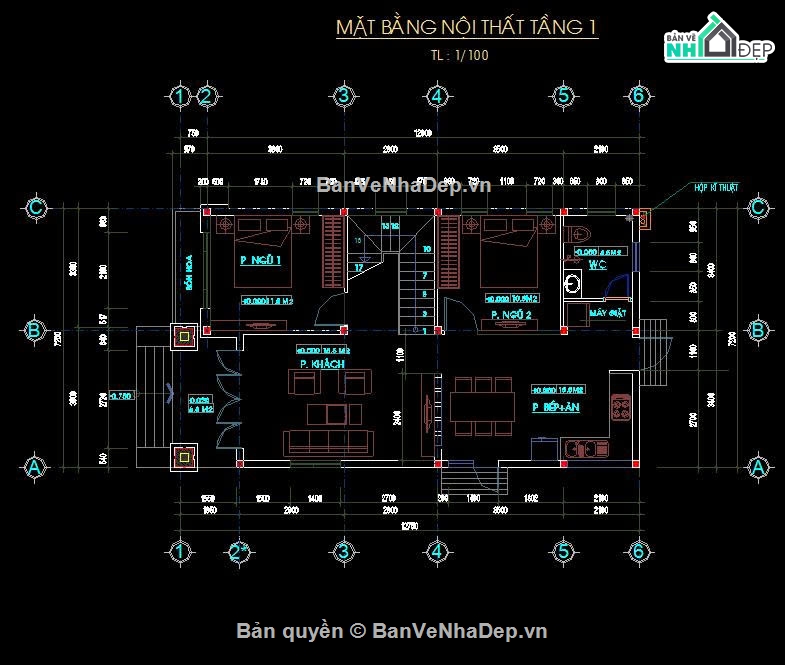 Biệt thự 2 tầng,nhà biệt thự,hồ sơ kỹ thuật thi công