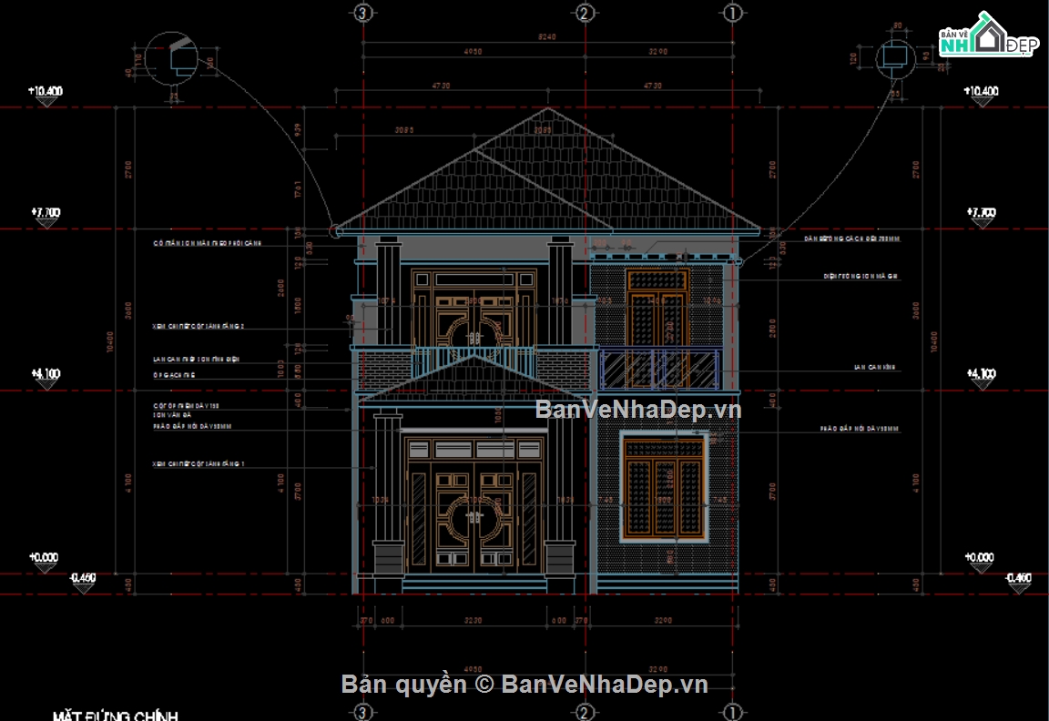 Biệt thự 2 tầng mái nhật,file cad biệt thự 2 tầng,full hồ sơ biệt thự 2 tầng,mẫu biệt thự 2 tầng,biệt thự 2 tầng 8.46x12.42m