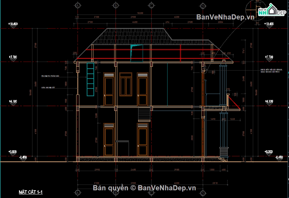 Biệt thự 2 tầng mái nhật,file cad biệt thự 2 tầng,full hồ sơ biệt thự 2 tầng,mẫu biệt thự 2 tầng,biệt thự 2 tầng 8.46x12.42m