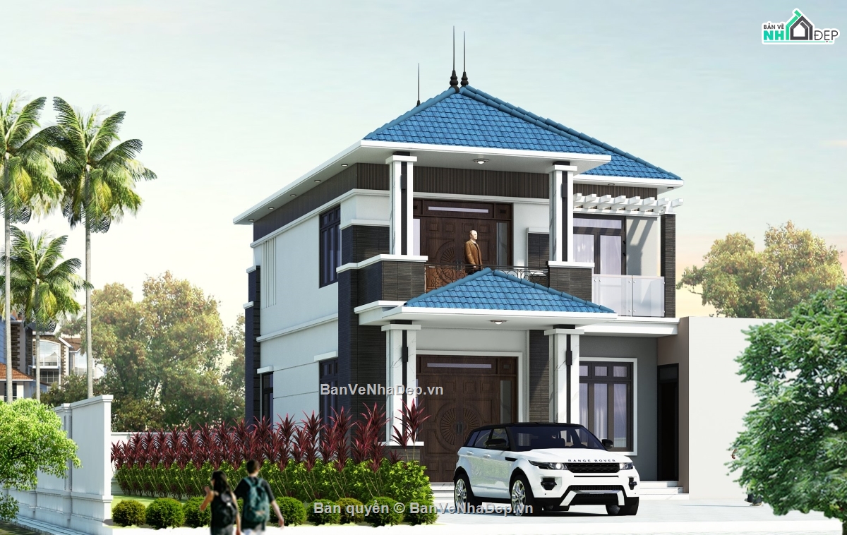 Biệt thự 2 tầng mái nhật,file cad biệt thự 2 tầng,full hồ sơ biệt thự 2 tầng,mẫu biệt thự 2 tầng,biệt thự 2 tầng 8.46x12.42m
