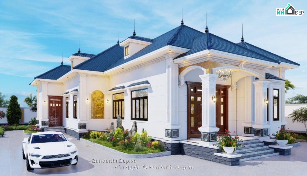 bản vẽ nhà mái nhật,bản vẽ biệt thự 1 tầng,biệt thự 1 tầng mái nhật