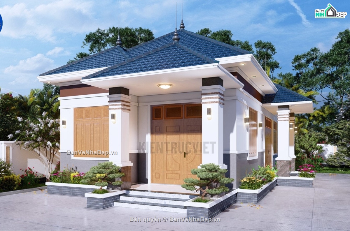 kiến trúc nhà mái nhật,bản vẽ nhà mái nhật,bản vẽ nhà vườn,biệt thự 1 tầng mái nhật