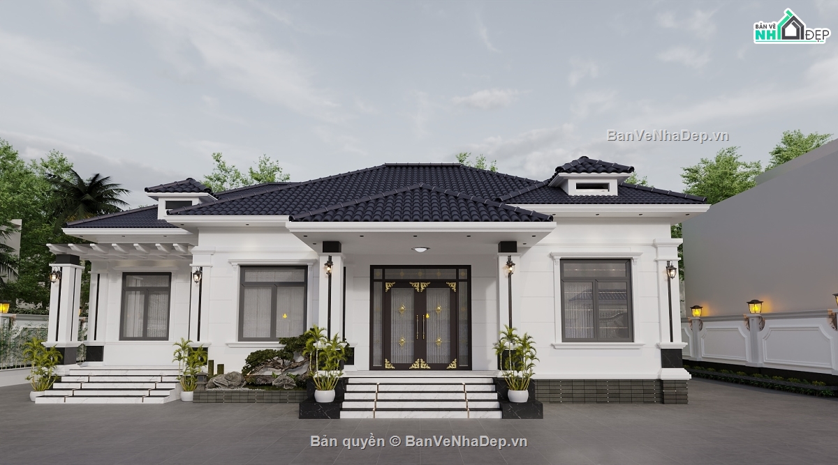 Mẫu nhà 1 tầng mái nhật hiện đại đẹp,nhà 1 tầng,Full
