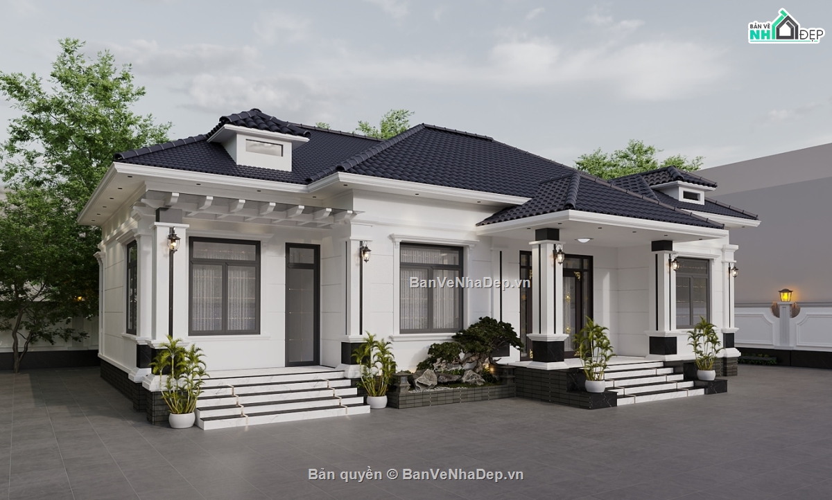 Mẫu nhà 1 tầng mái nhật hiện đại đẹp,nhà 1 tầng,Full