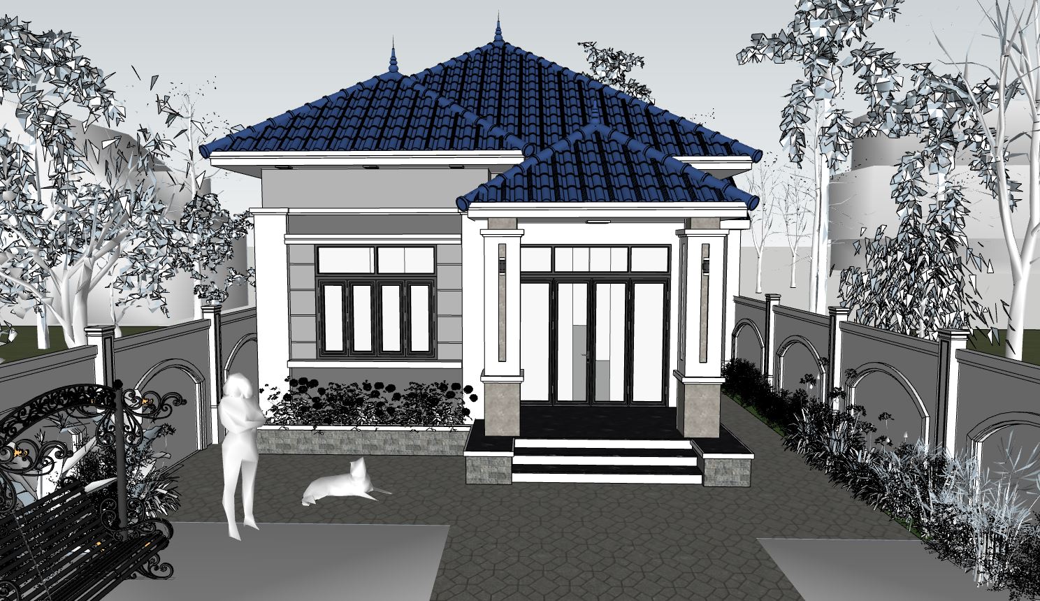 biệt thự phố,biệt thự sketchup,sketchup biệt thự,sketchup phối cảnh biệt thự