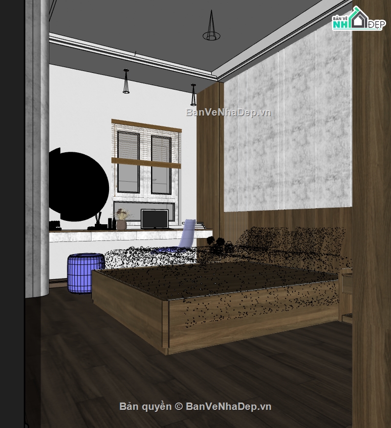 sketchup Phòng ngủ,nội thất phòng ngủ,Phòng ngủ 3D sketchup,Model su nội thất phòng ngủ,Nội thất phòng ngủ file su