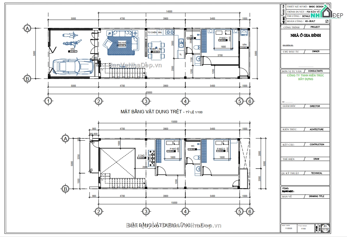nhà gác lững 5x14m,full hồ sơ gác lững 5x14m,hồ sơ thi công gác lững 5x14m,nhà 5x14m gác lững