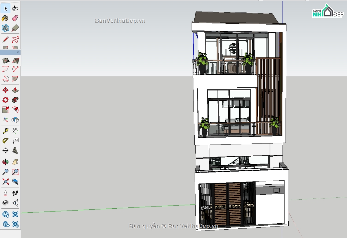 Sketchup nhà phố,nhà phố lệch tầng,thiết kế nhà phố,trọn bộ thi công,lệch tâng