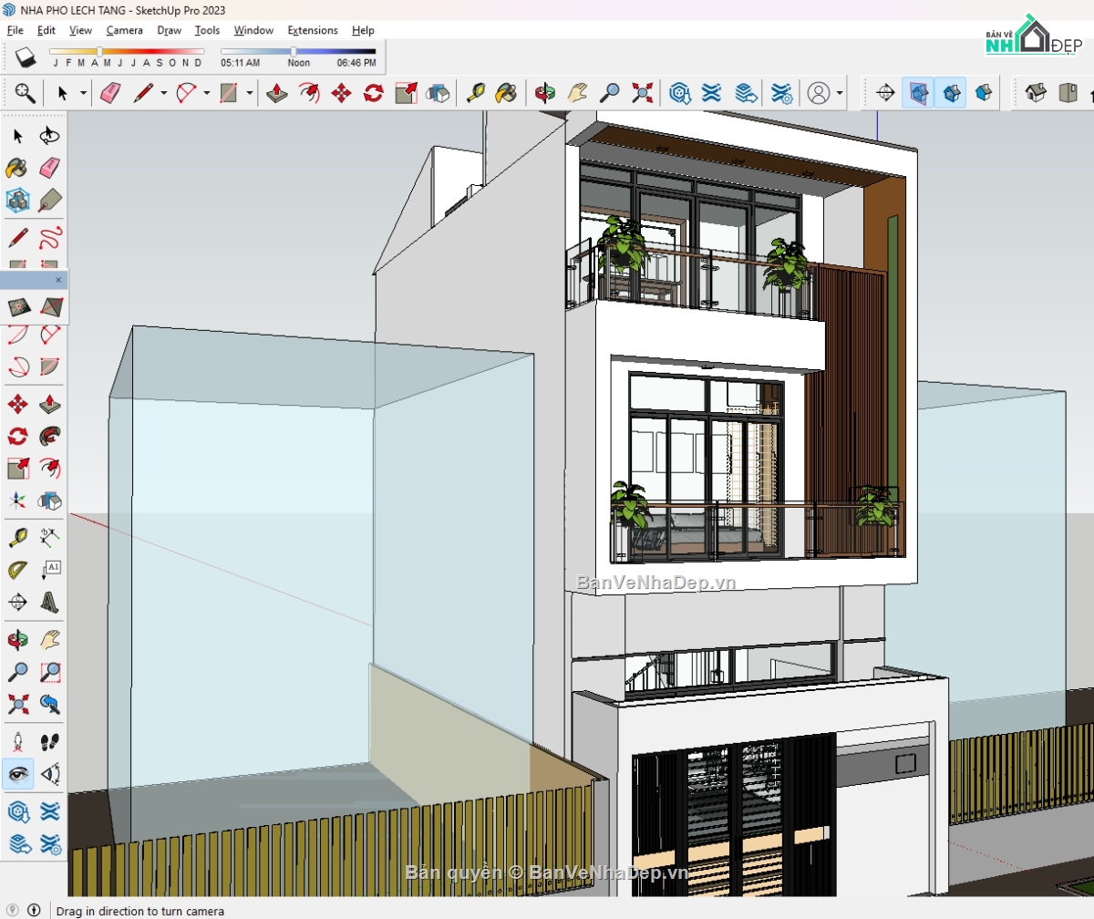 Sketchup nhà phố,nhà phố lệch tầng,thiết kế nhà phố,trọn bộ thi công,lệch tâng