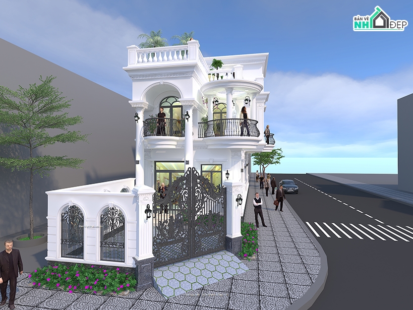 TÂN CỔ ĐIỂN 2 TẦNG,full bản vẽ nhà phố,biệt thự tân cổ điển full kt.kc.đn,bản vẽ biệt thự tân cổ điển full,kiến trúc 2 tầng 1 tum,biệt thự phố