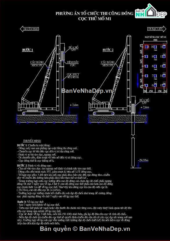 biện pháp thi công móng cọc,bản vẽ cọc,biện pháp móng cọc