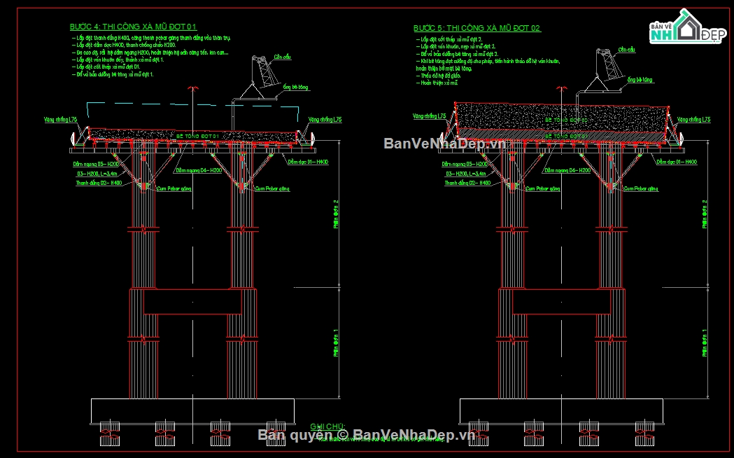 Biện pháp thi công,thi công trụ cầu,trụ cầu,Xà mũ,thi công cầu
