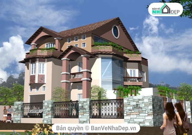 kiến trúc biệt thự 3 tầng,kiến trúc 3 tầng 19x20m,bản vẽ biệt thự 3 tầng,mẫu biệt thự 3 tầng