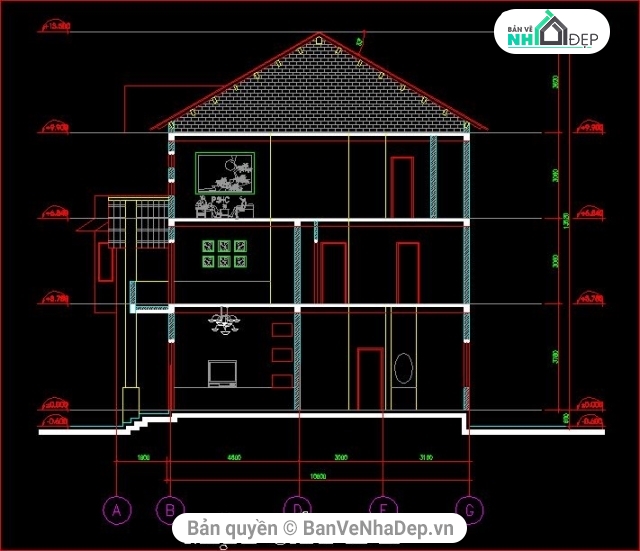 kiến trúc biệt thự 3 tầng,kiến trúc 3 tầng 19x20m,bản vẽ biệt thự 3 tầng,mẫu biệt thự 3 tầng