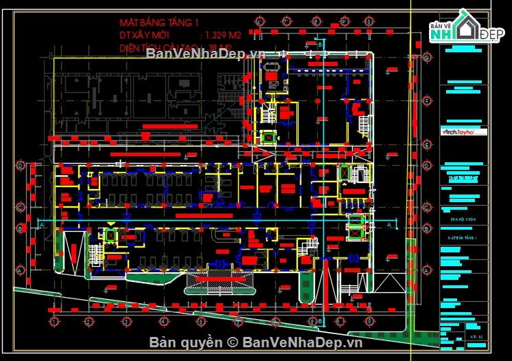 bản vẽ bệnh viện,kiến trúc bệnh viện,bản vẽ kiến trúc bệnh viện,bản vẽ cải tạo,file cad bệnh viện