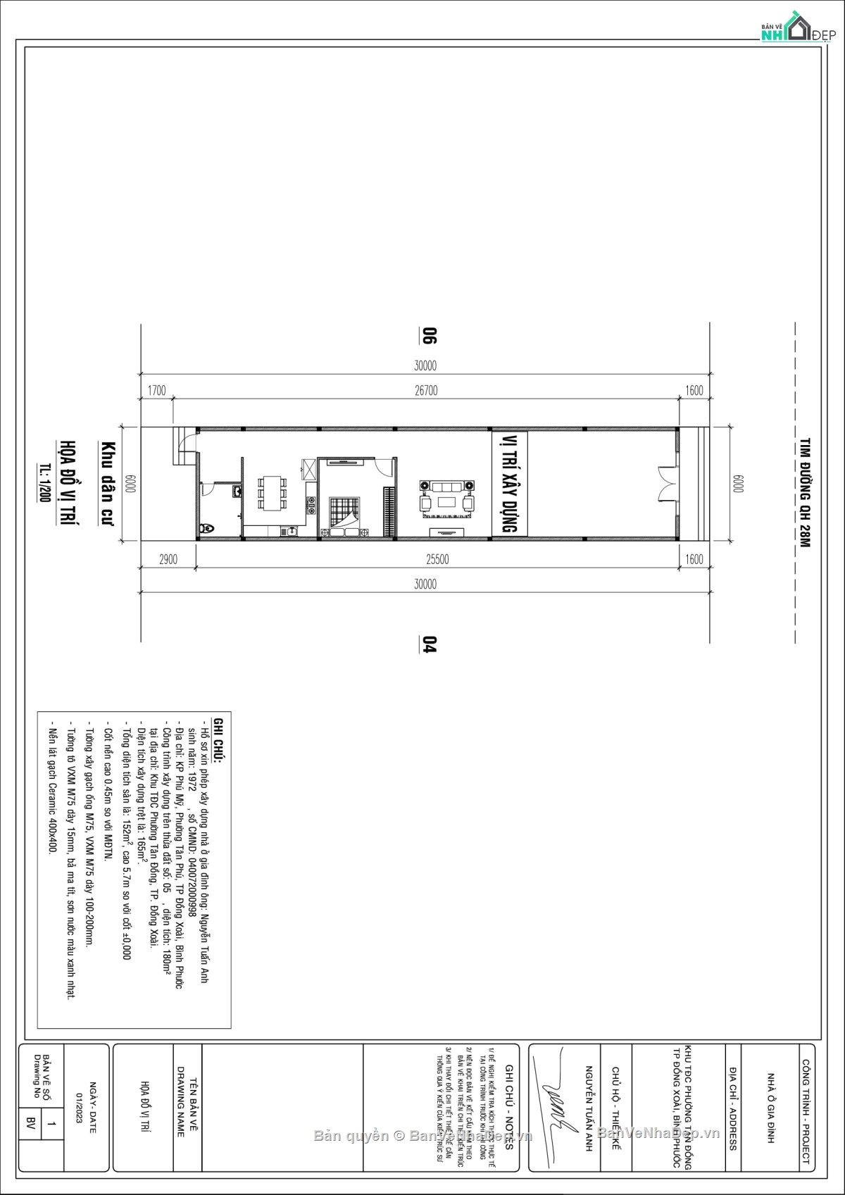 Hồ sơ bản vẽ cấp phép xây dựng nhà ở liền kề,bản vẽ cấp phép,Hồ sơ cấp phép