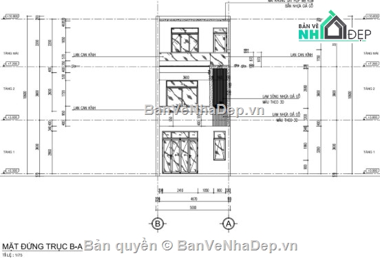 nhà phố 3 tầng,file cad nhà phố 3 tầng,nhà phố 3 tầng cad