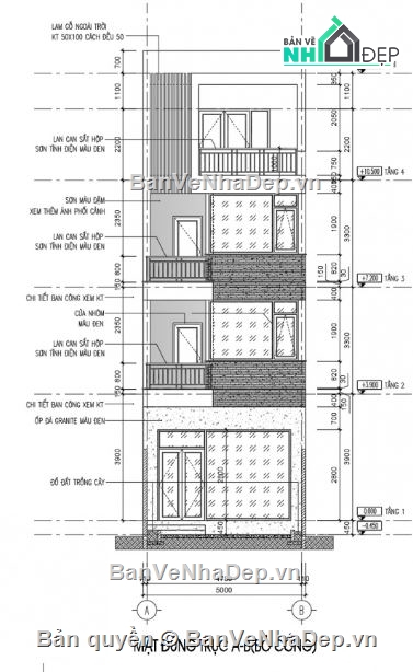 nhà 4 tầng,hồ sơ thiết kế,bản vẽ thiết kế